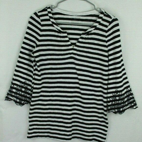 Talbots Tops - Talbots Womens Top T-Shirt Stripes Black White Petite